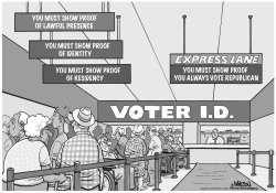 VOTER ID EXPRESS LANE-GRAYSCALE by R.J. Matson