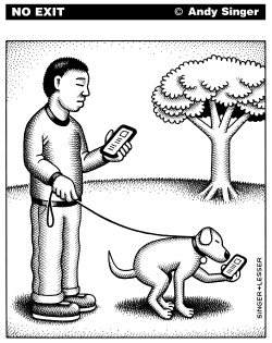 DOG AND HUMAN ON PHONES by Andy Singer