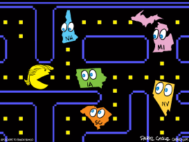 TRUMP PAC-MAN GOBBLES UP THE PRIMARIES by Daryl Cagle
