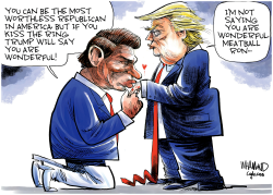 DESANTIS DROPS OUT AND KISSES TRUMP'S RING by Dave Whamond
