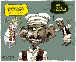 POPE IN MUSLIM EAR  by Daryl Cagle