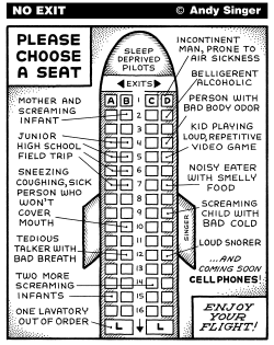 AIRPLANE SEATING CHART AND CELL PHONES by Andy Singer