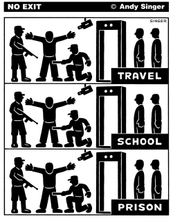 TRAVEL SCHOOL AND PRISON by Andy Singer