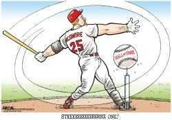 MCGWIRE SWINGS AND MISSES- by R.J. Matson