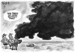 CARBON TAX AT THE BEACH GREYSCALE by Chris Slane
