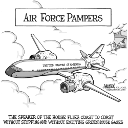 NANCY PELOSI FLIES AIR FORCE PAMPERS by R.J. Matson