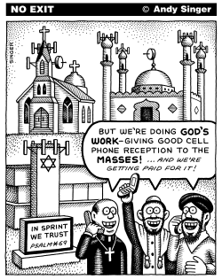 CELL PHONE TOWERS IN CHURCH SPIRES by Andy Singer