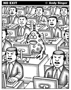 ALIEN AT A CALL CENTER by Andy Singer