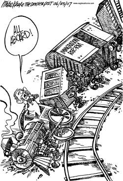IMMIGRATION TRAIN WRECK by Mike Keefe