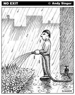 WATERING IN THE RAIN by Andy Singer