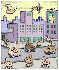 EVERYONE IS FLIPPING OFF EVERYONE ELSE  by Andy Singer