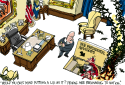 CHENEY ON FIRE  by Pat Bagley
