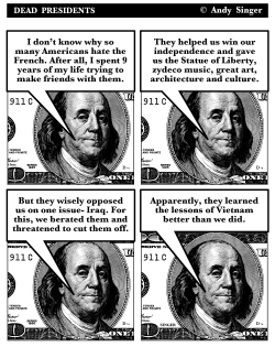 BEN FRANKLIN DISCUSSES FRENCH RELATIONS by Andy Singer