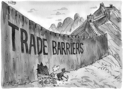 GREAT TRADE WALL OF CHINA BREACHED- GREYSCALE by Chris Slane