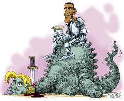 OBAMA DEFEATS HILLARY  by Daryl Cagle