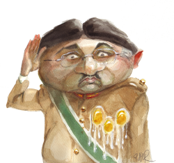 MUSHARRAF WITH EGG MEDALS by Riber Hansson