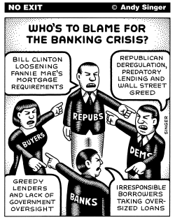 BANKING CRISIS BLAME by Andy Singer