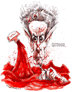 GEITHNER DROWNING IN RED INK by Sandy Huffaker