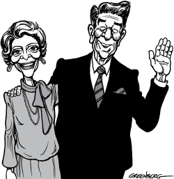 RON AND NANCY BW CARICATURE by Steve Greenberg