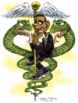 HEALTHCARE DEBATE THREATENS OBAMA  by Daryl Cagle