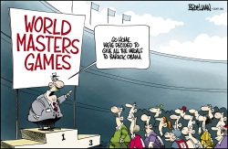 OBAMA AT THE WORLD MASTERS GAMES by Peter Broelman