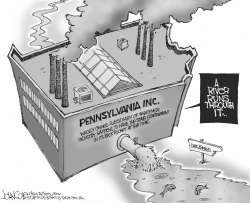 PA TOON  POLLUTED WATERWAYS BW by John Cole