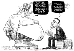 OBAMA BUDGET HEAVYWEIGHT SCALE by Daryl Cagle