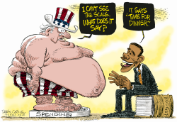 OBAMA BUDGET HEAVYWEIGHT SCALE  by Daryl Cagle
