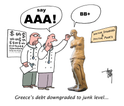 GREECES DEBT DOWNGRADED TO JUNK LEVEL by Arend Van Dam