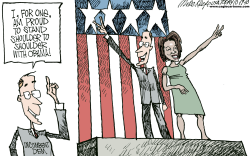 CAMPAIGNING WITH OBAMA  by Mike Keefe