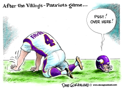 BRETT FAVRE AFTER VIKINGS- PATRIOTS GAME by Dave Granlund