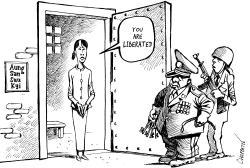 AUNG SAN SUU KYI SET FREE by Patrick Chappatte