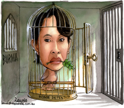 SUU KYI ALMOST OUT OF JAIL by Peter Lewis
