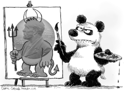 CHINA PAINTS THE NOBEL PEACE PRIZE BW by Daryl Cagle