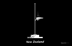 NEW ZEALANDS EARTHQUAKE TRAGEDY - THE SILVER FERN AT HALF MAST by Peter Broelman