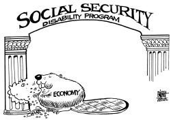 SOCIAL SECURITY AND THE ECONOMY, B/W by Randy Bish