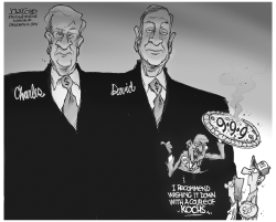 CAIN AND THE KOCHS BW by John Cole